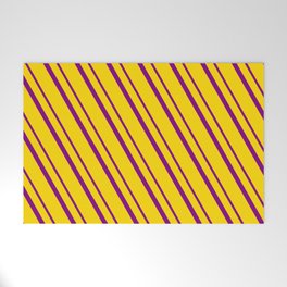 [ Thumbnail: Yellow and Purple Colored Lined Pattern Welcome Mat ]