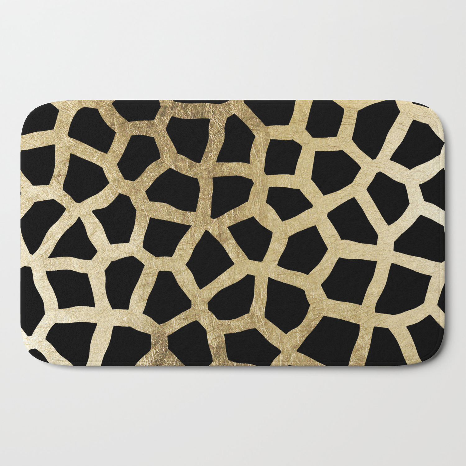 Modern Luxury Black And Gold Foil Animal Print Bath Mat By