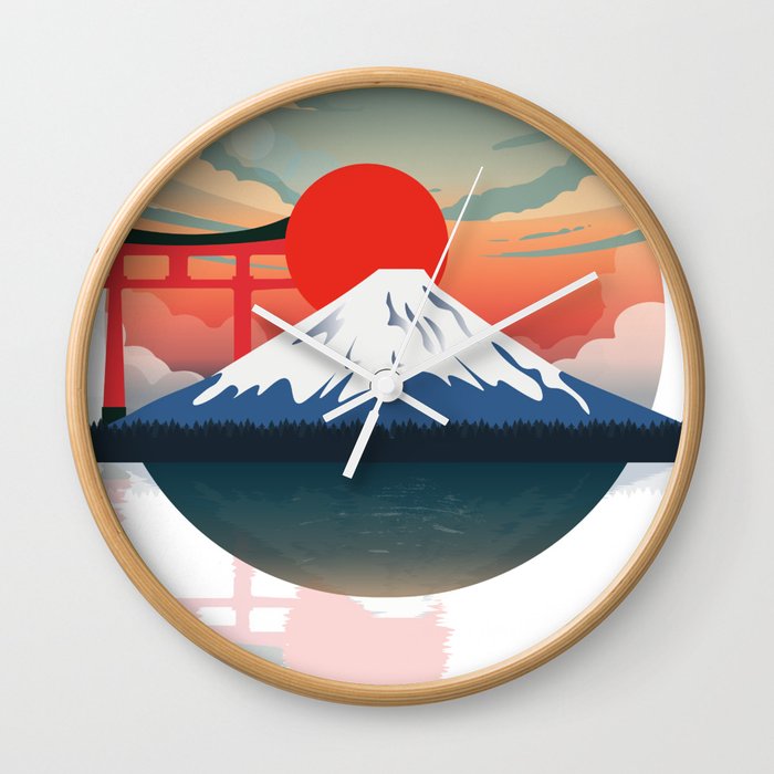Sunset at Fuji Mountain Wall Clock