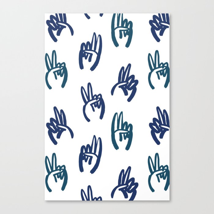 Funny peace sign hand cartoon doodle pattern Canvas Print