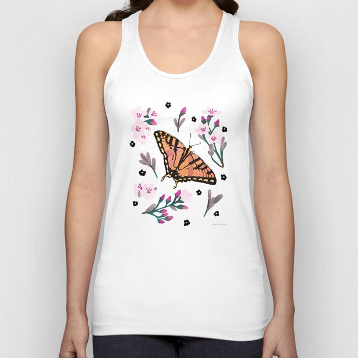 Western Tiger Swallowtail Butterfly on Pink Tank Top