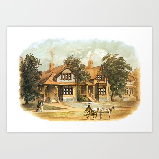 Victorian House with Bridge Carriage Wall Picture 8x10 Art Print