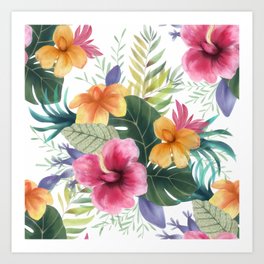 tropical watercolour flowers Art Print