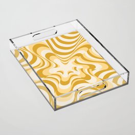 Abstract Groovy Retro Liquid Swirl Yellow Pattern Acrylic Tray