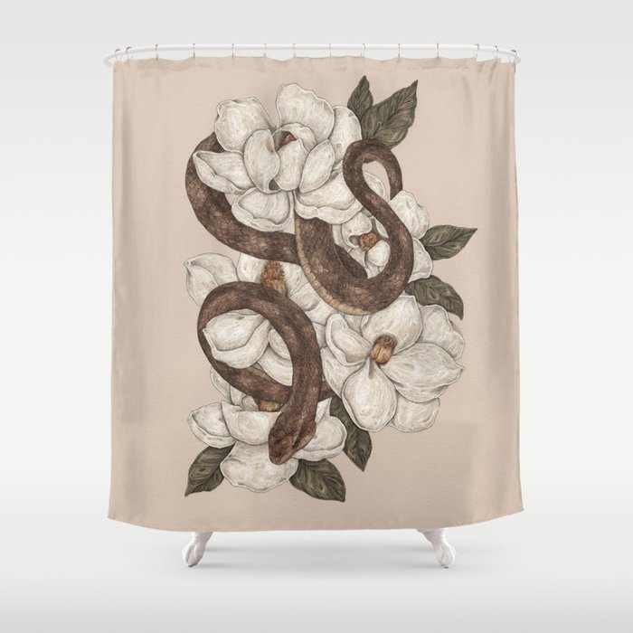 Snake and Magnolias Shower Curtain