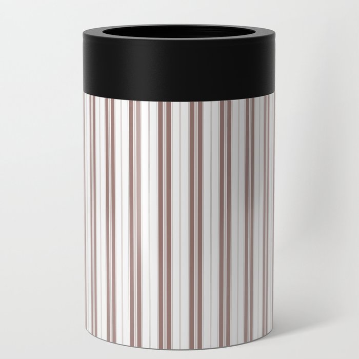 Branch Brown and White Narrow Vertical Vintage Provincial French Chateau Ticking Stripe Can Cooler
