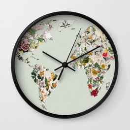 Vintage Botanical World Green Wall Clock | Bloom, Blooming, Collage, Green, Herbs, Africa, Vintage, Weltkarte, Canada, Map 