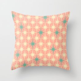 Mid-Century Modern Atomic Stars Pattern Blush Pink Teal Mint Cream Throw Pillow
