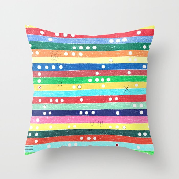 Abstract geometric colorful grid colored pencil whimsical original drawing of mysterious stripes. Throw Pillow