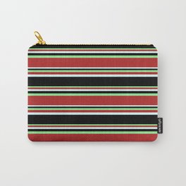[ Thumbnail: Light Green, Red, Light Cyan, and Black Colored Striped/Lined Pattern Carry-All Pouch ]