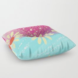Retro Floral Pink and Blue With Glitter  Floor Pillow
