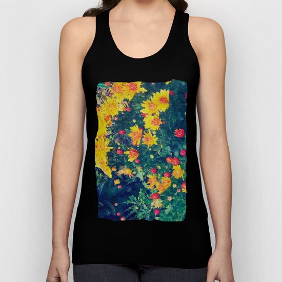Vibrant floral blossoming in yellow, green, blue and red Unisex Tank Top