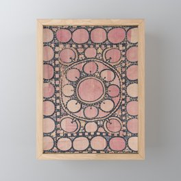 Antique Blush Pink Suzani Silk Palak Carpet Print, Vintage Abstract Uzbek Carpet Framed Mini Art Print