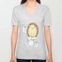 Hedgehog toilet Painting Wall Poster Watercolor V Neck T Shirt
