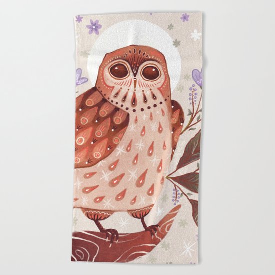 Owl Blooms Beach Towel