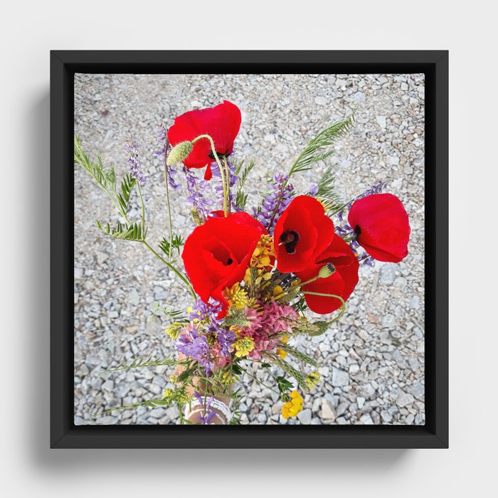 Summer Poppy bouquet Framed Canvas