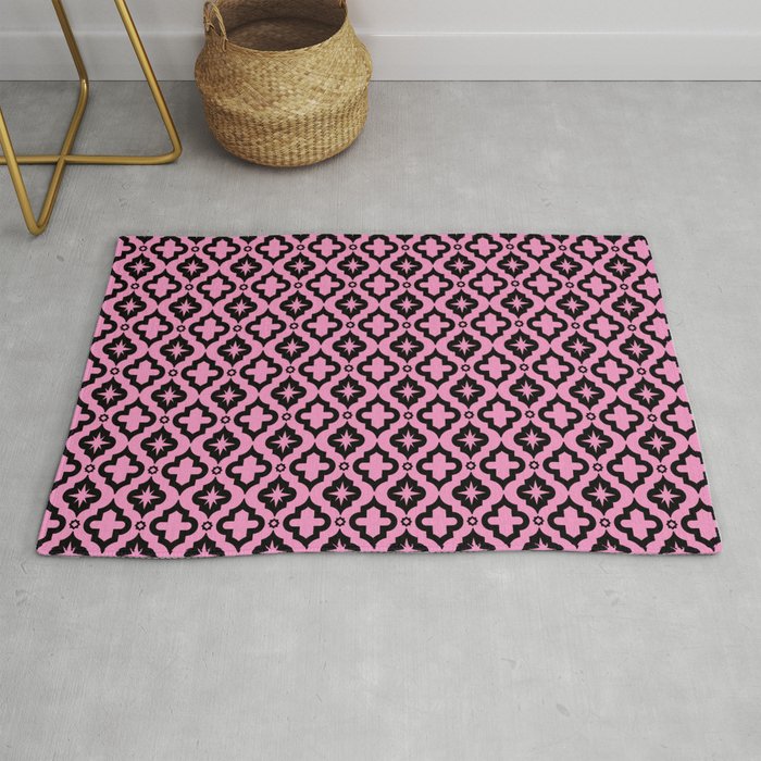 Pink and Black Ornamental Arabic Pattern Rug
