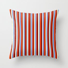 [ Thumbnail: Cornflower Blue, Red, Maroon & Light Yellow Colored Striped Pattern Throw Pillow ]