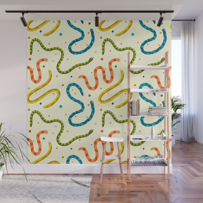 Funky Colorful Snakes Pattern Retro Wall Mural