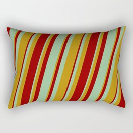 [ Thumbnail: Dark Goldenrod, Dark Red & Dark Sea Green Colored Lined/Striped Pattern Rectangular Pillow ]