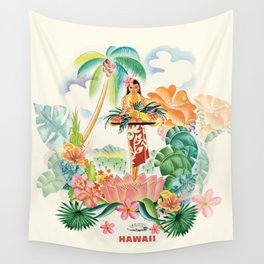 Vintage Hawaiian Travel Poster Wall Tapestry
