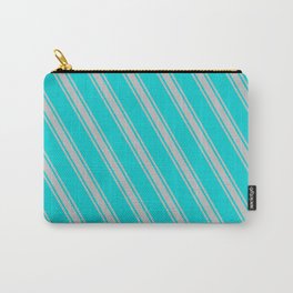 [ Thumbnail: Dark Turquoise and Grey Colored Stripes/Lines Pattern Carry-All Pouch ]