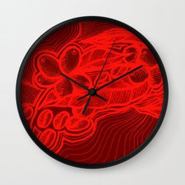 Coffee: from flower to toasted grain doodle. Red. Wall Clock