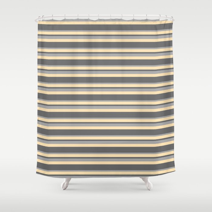 Dim Grey, Dark Grey, and Beige Colored Stripes Pattern Shower Curtain