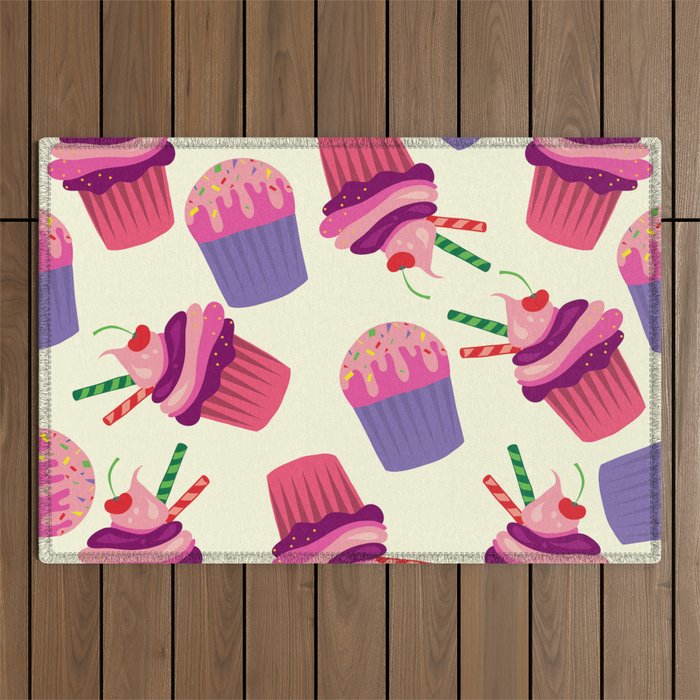 Pink Cupcakes and Muffins Outdoor Rug