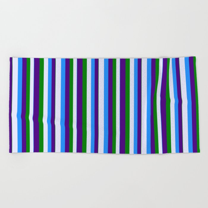 Blue, Lavender, Green, and Indigo Colored Pattern of Stripes Beach Towel