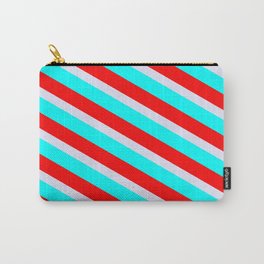 [ Thumbnail: Lavender, Cyan & Red Colored Striped Pattern Carry-All Pouch ]
