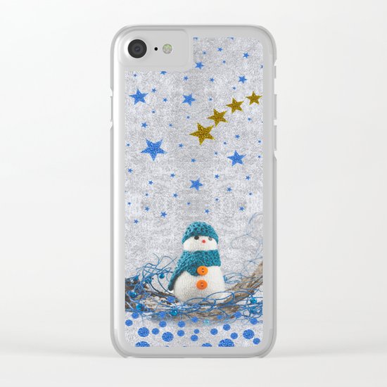 Snowman with sparkly blue stars Clear iPhone Case