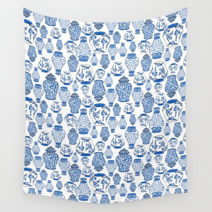 Chinoiserie Blue and White Jars Wall Tapestry