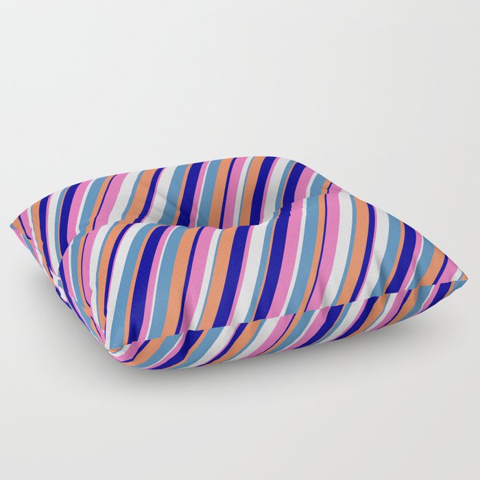 Colorful Lavender, Blue, Coral, Dark Blue, and Hot Pink Colored Lines/Stripes Pattern Floor Pillow