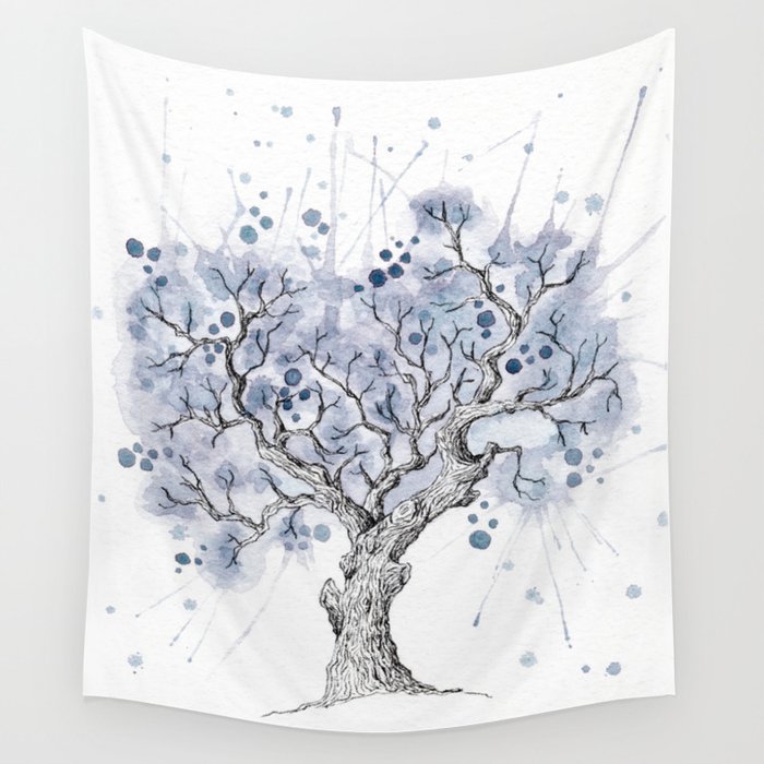 Watercolor winter tree Wall Tapestry