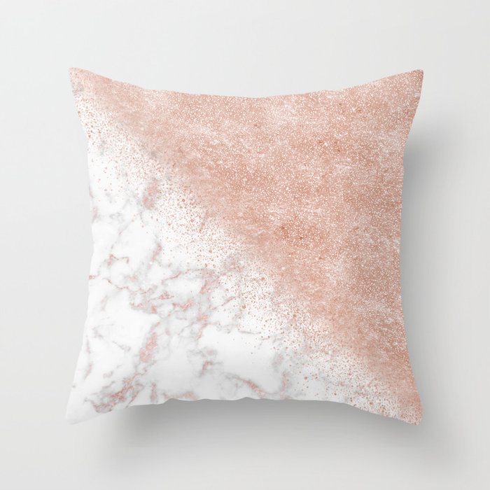 Elegant faux rose gold confetti white marble image Throw Pillow