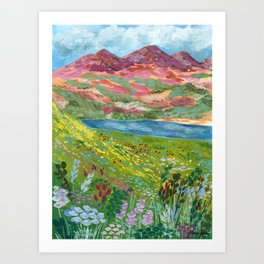 Mountain Lake with Summer Flowers Art Print