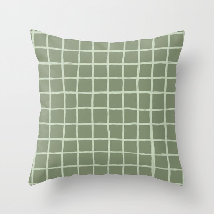 Sage Green Grid Checker Throw Pillow