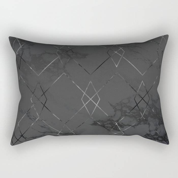 Silver Geometric Modern Pattern Trendy Black Marble IV Rectangular Pillow