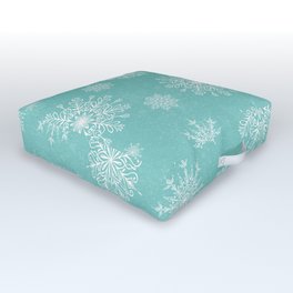 Assorted Snowflakes On Turquoise Backround Outdoor Floor Cushion