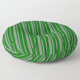 [ Thumbnail: Gray and Dark Green Colored Lined Pattern Floor Pillow ]