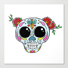 Sugar skull with flowers and bee Canvas Print