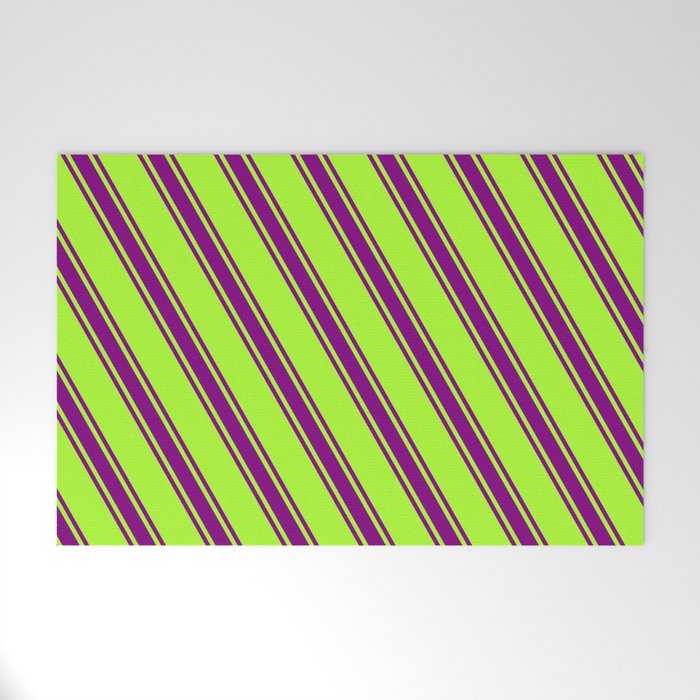 Light Green and Purple Colored Lines/Stripes Pattern Welcome Mat