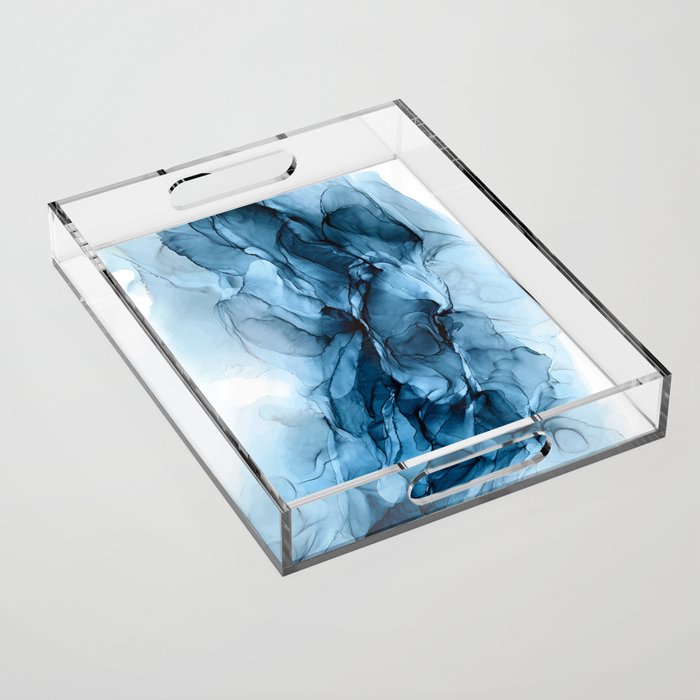 Deep Blue Flowing Water Abstract Painting Acrylic Tray