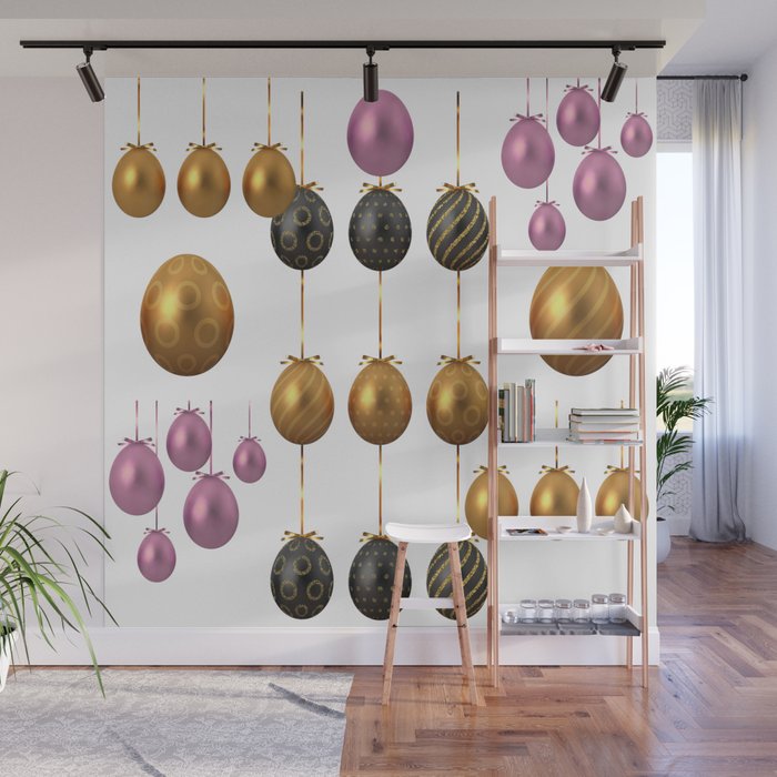 Gorgeous Decorative Glossy Metallic Easter Eggs - Easter Eggs for Everyone ! Wall Mural