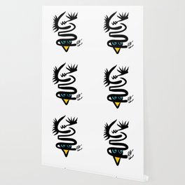 Abstract Snake Bird Minimal Style Line in Black and White and Color Wallpaper