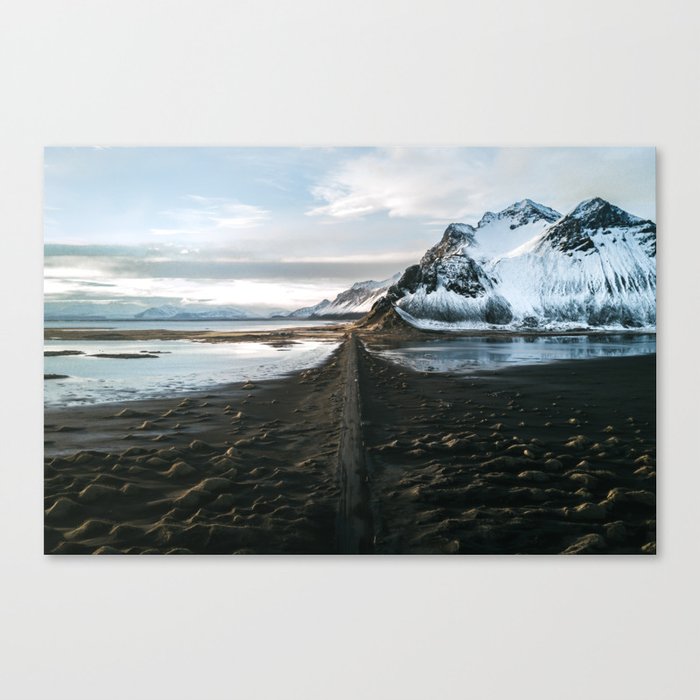Mountain beach road in Iceland - Landscape Photography Canvas Print