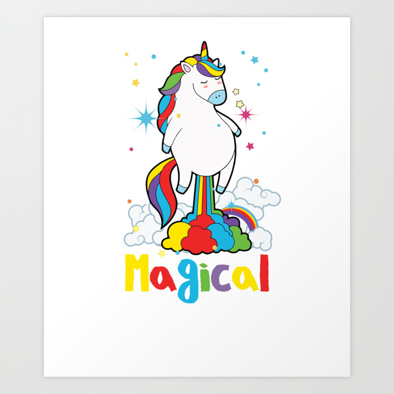 Magical Bonus Dad Unicorn Farting Rainbow T Shirt Art Print By