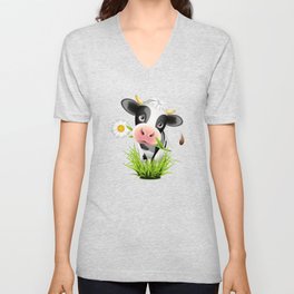 Cute Holstein cow in grass V Neck T Shirt
