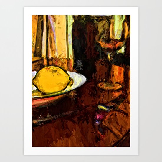 Lemon, Wine, Glass and Fork Art Print